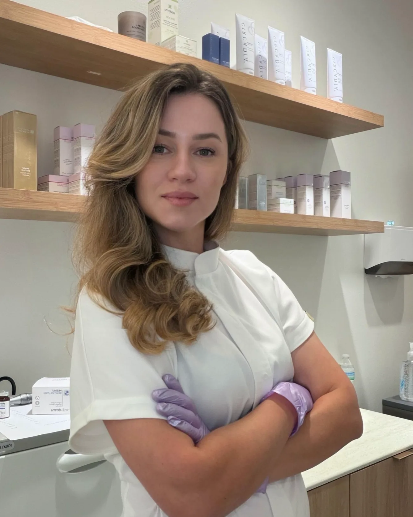Julia, NC Licensed Esthetician, in the Kvitney treatment room